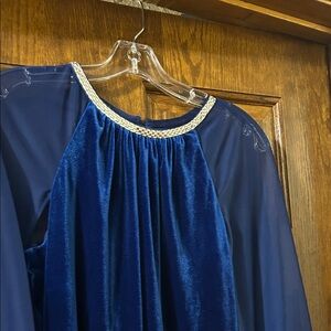 Elegant Blue Velvet Cape Dress with Rhinestone Accents